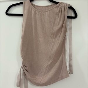 Commense Asymmetrical Bow Ribbon Tank Top Khaki